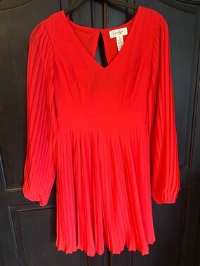 Jessica Simpson Vibrant Red Pleated Long Sleeve Mini Dress Sz Small
